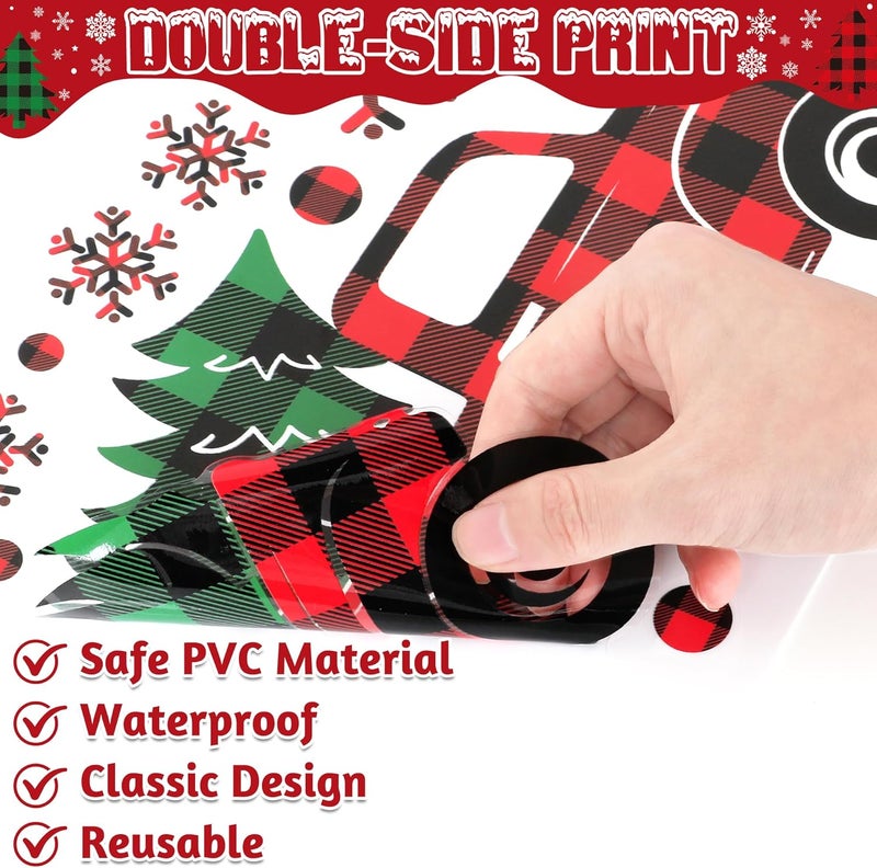 Traplace 217 PCS Merry Christmas Window Clings, Red Black Green Plaid Christmas Tree Patterned Decorations, Double Sided Snowflake Decals Stickers for Winter Xmas Party Home Indoor Decorations Decor - Image 3